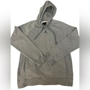 Jordan Dri Fit Hoodie Mens Small‎ Gray Pullover Sweatshirt Center Logo Pockets